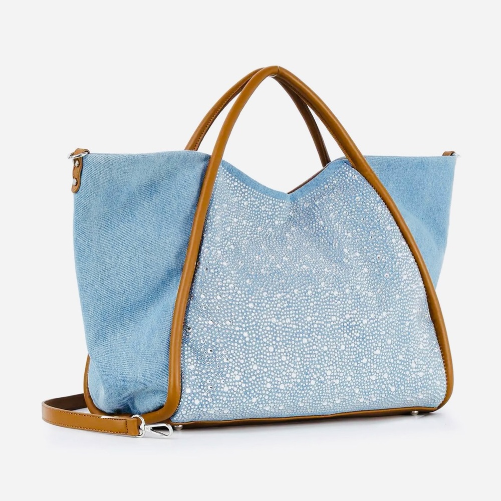 SOLD - Elegant Blue and Brown Sparkle Denim Tote Bag